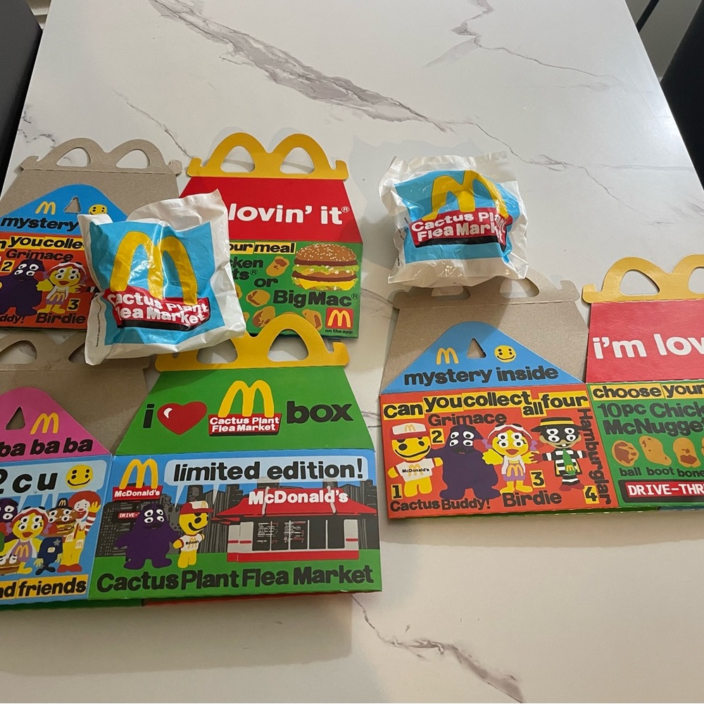 Grimace and Cactus Buddy Happy Meal Toys and Boxes